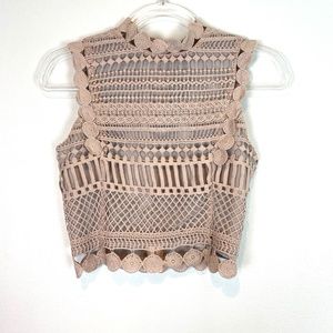 Design Lab Lord & Taylor Lace Crop Top Mauve Tan Women’s Size XS